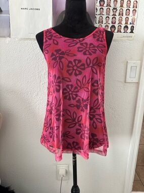 Pink Floral Mesh Tank Top